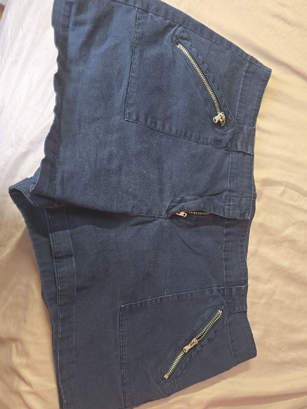 New York & Company Navy Zip-Pocket Denim Shorts